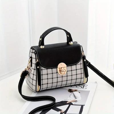 Damen Standard Karomuster Tasche  Dekor Klappe Schnalle Tasche  Leder PU Umhängetasche  modisch
