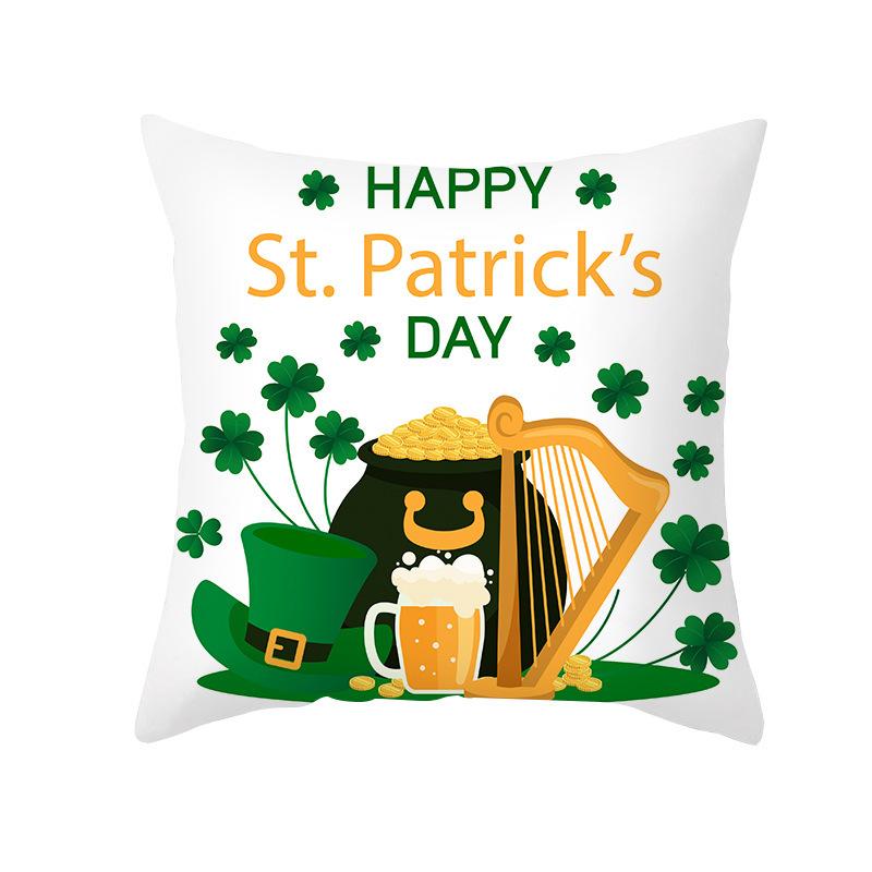 St. Patrick's Day Pillow Cover Green Cartoon Letters Four-leaf Clover Sofa Cushion Cover National Day Cushion