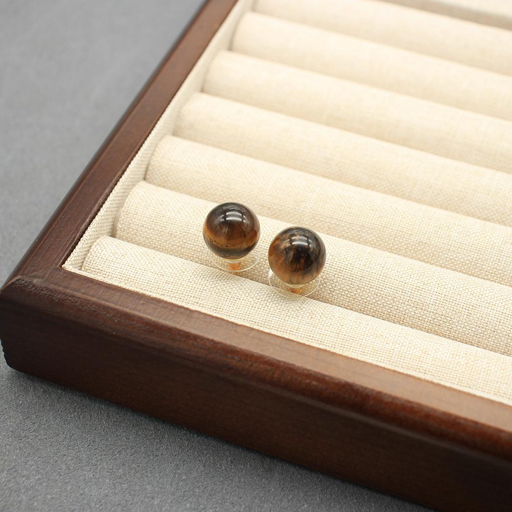Natural Tiger'S Eye Stone Picture Stone Crystal Stone Necklace Round Bead Inlaid Rhinestone Stud Earrings Light Luxury Stud Earrings