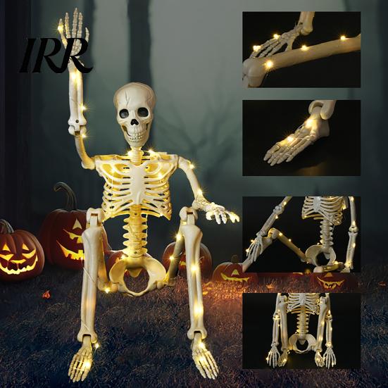 Creepy Window Display Decor 36 Inches LED Light Up Halloween Skeleton, 3FT Life Size Full Body Cemetery Themed Landscaping Posable Plastic Human Bones