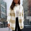 Women's Winter Warm Hooded Plaid Mid-Length Plush Cardigan Jacket