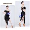 Sequined Fringe Latin Dance Skirt Women Performance Stage Wear Sexy Salsa Costume Irregular Hem