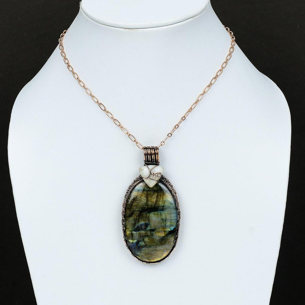 Labradorite Gemstone Pendant Copper Wire Wrapped Pendant Moonstone Jewelry Handmade Pendant Gift For Her Unique Copper Jewelry Healing Stone