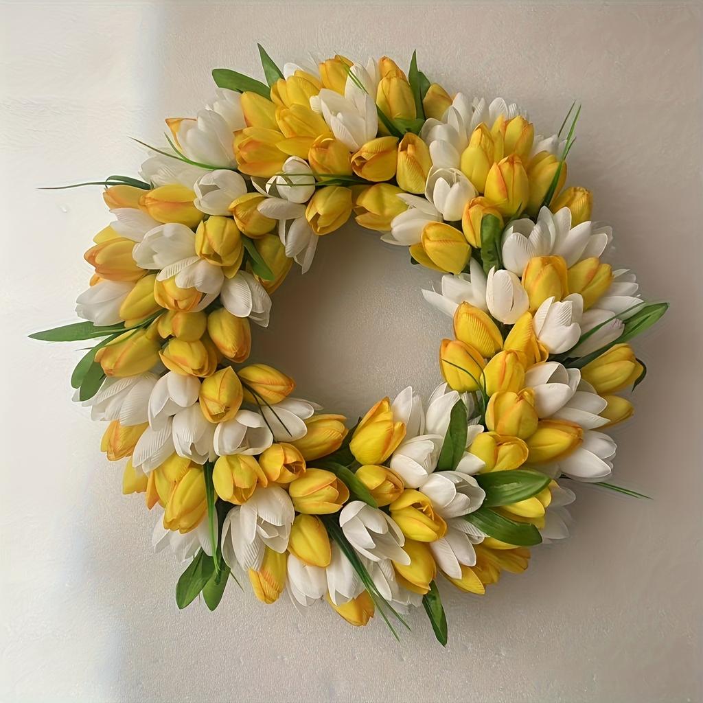 1pc Elegant Tulip Wreath - Lush Artificial Flower Garland for Home, Wedding & Outdoor Celebrations Decor, Festive Home Decor|Lush Tulip Wreath