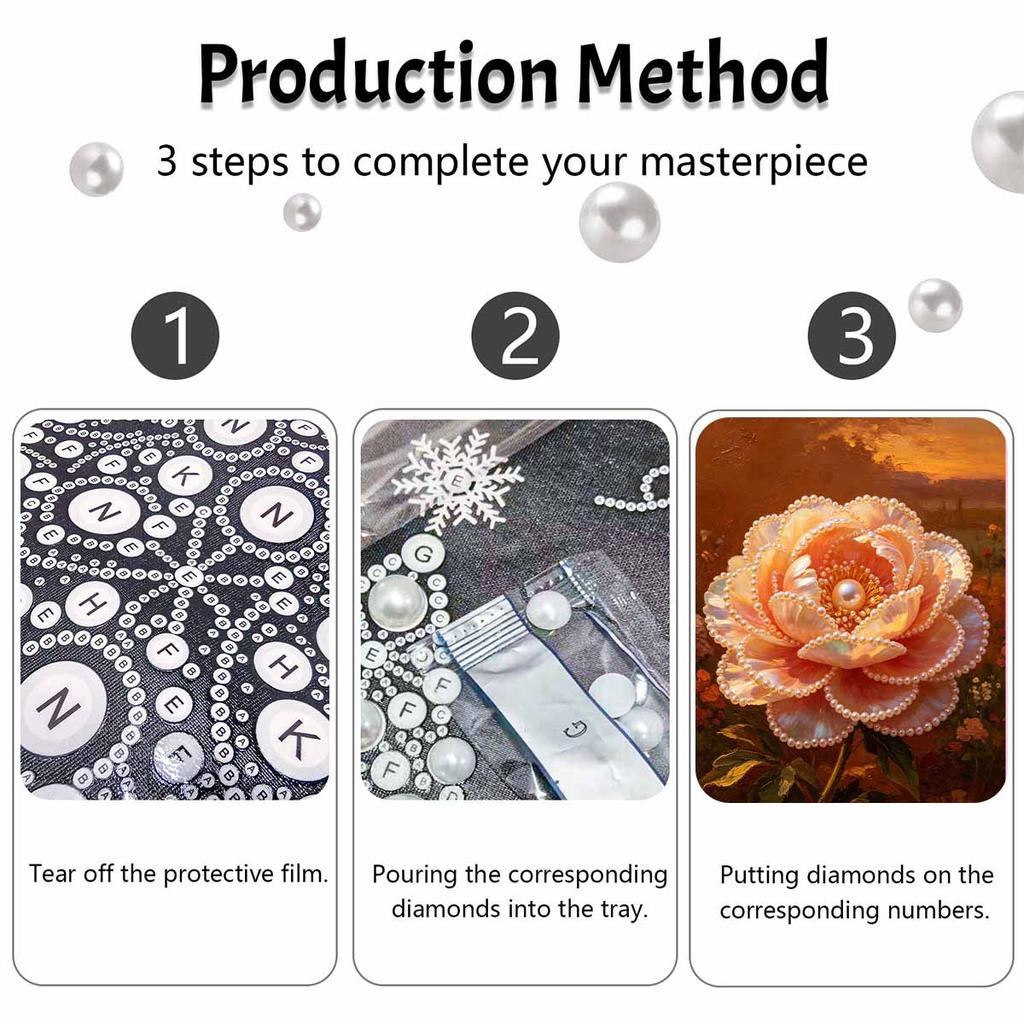 This pearl painting kit features 5D pearls and a beautiful blooming peony mosaic art style. designed for home wall decoration.