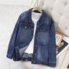 Jachetă de denim vintage de primăvară și toamnă Topuri de talie înaltă pentru femei, lungime mijlocie, largi, mai mari