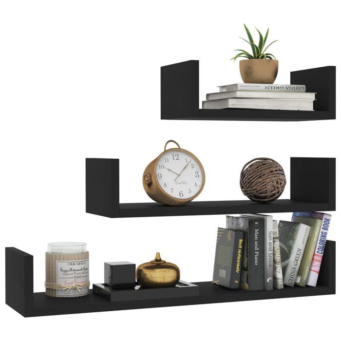 VidaXL Wall Shelves 3 Pcs, Storage Furniture, Home Organizer Living Room Interior, Black Wood 800199
