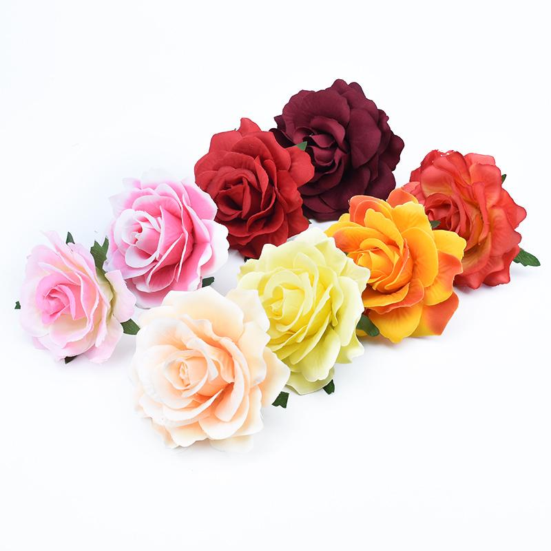 2Pcs 10CM Rose Head Wedding Flower Wall Scrapbook for Home Decor Christmas Garland Silk Flowers Bridal Brooch Artificial Flowers