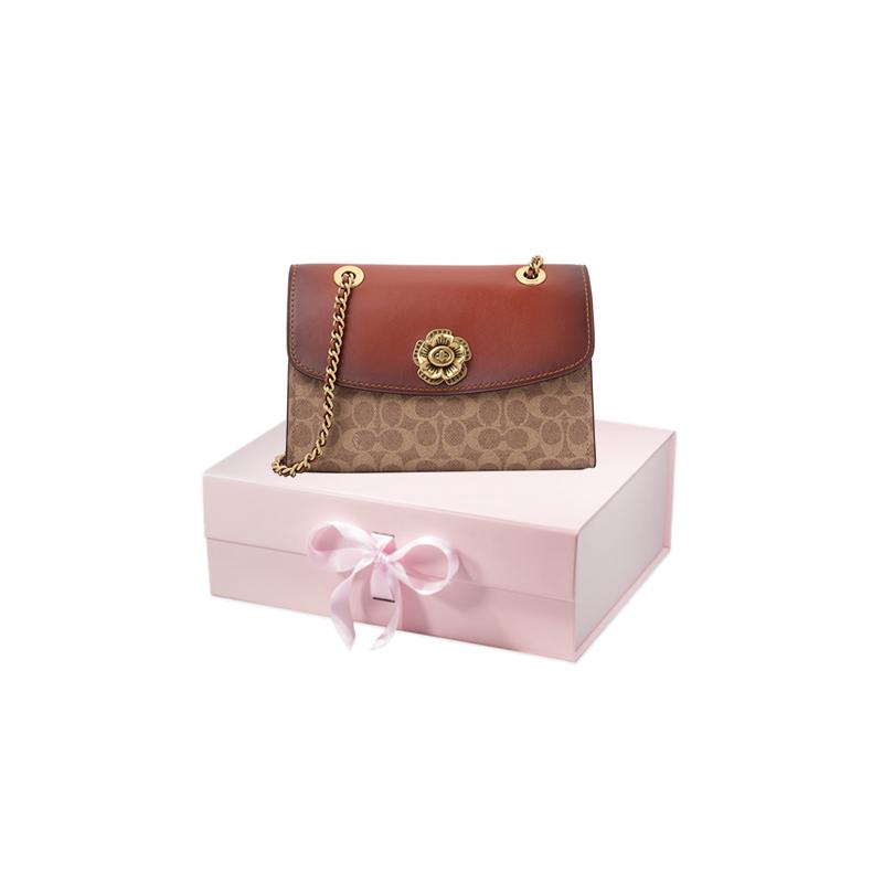 COACH Parker 26 Classic Presbyopia Camellia Printed Chain Coated Canvas Hand Shoulder Bag Women's Brown