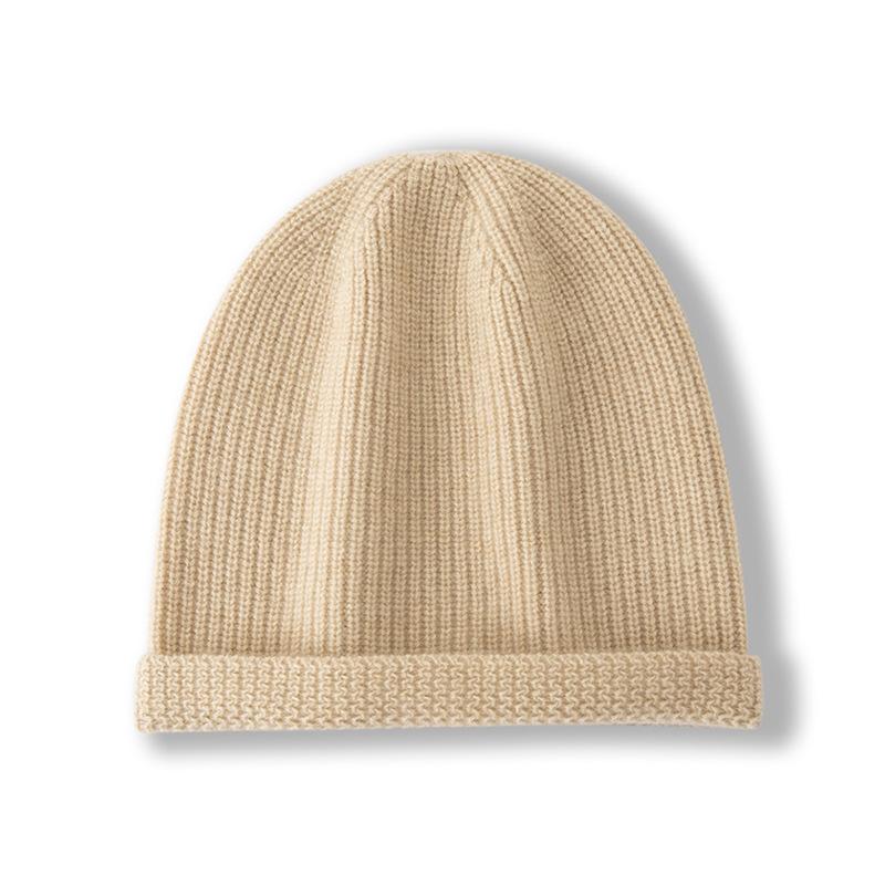 New Autumn and Winter Men's High End Solid Color Striped Thickened Warm Fashion Knitted Casual Hat