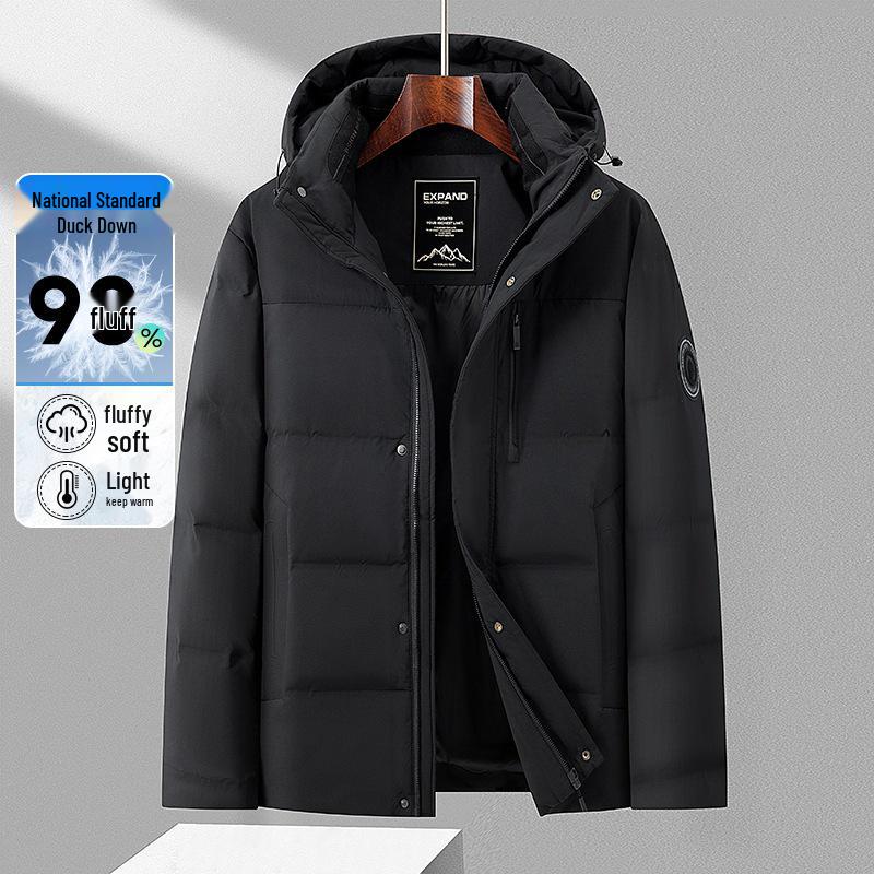 Men's Winter Hooded Down Jacket - Middle-aged Thick Warmth, Windproof, Stand Collar, Fashionable Cold-Weather Coat