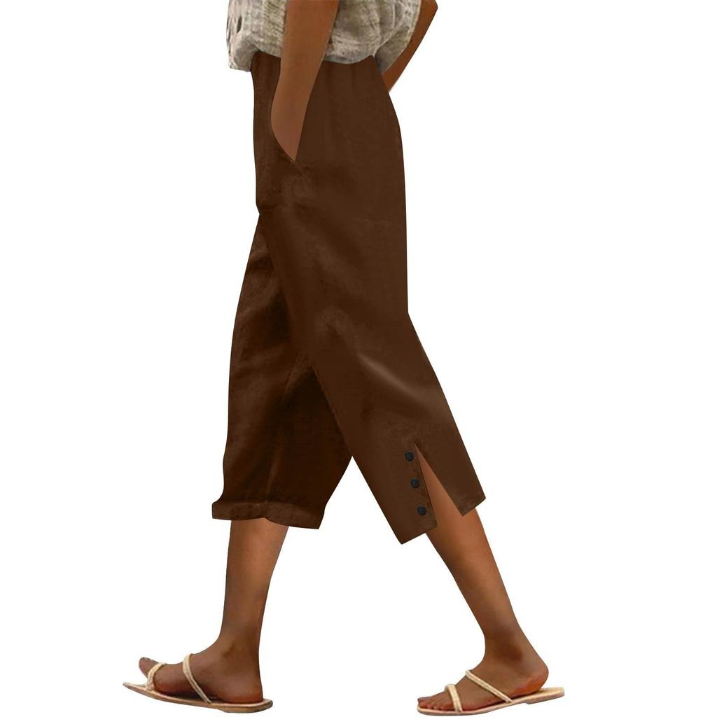 Women's Fashion Casual Pants Solid Color Straight Pants Elastic Waist Pants With Pockets