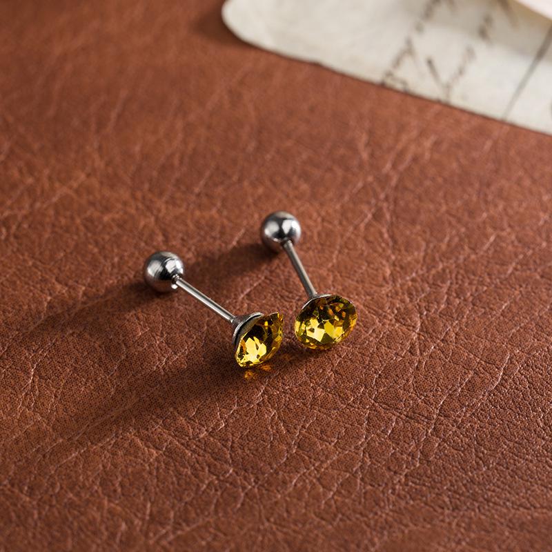 6mm Flashy Titanium Steel Threaded Ear Studs with Diamond for Cartilage and Ear Care