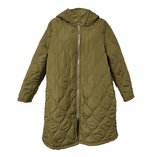 Fall Winter Women Jacket Hooded Zip-up Rhombus Texture Thin Padded Long Sleeves Mid Length Loose Work School Daily Coat