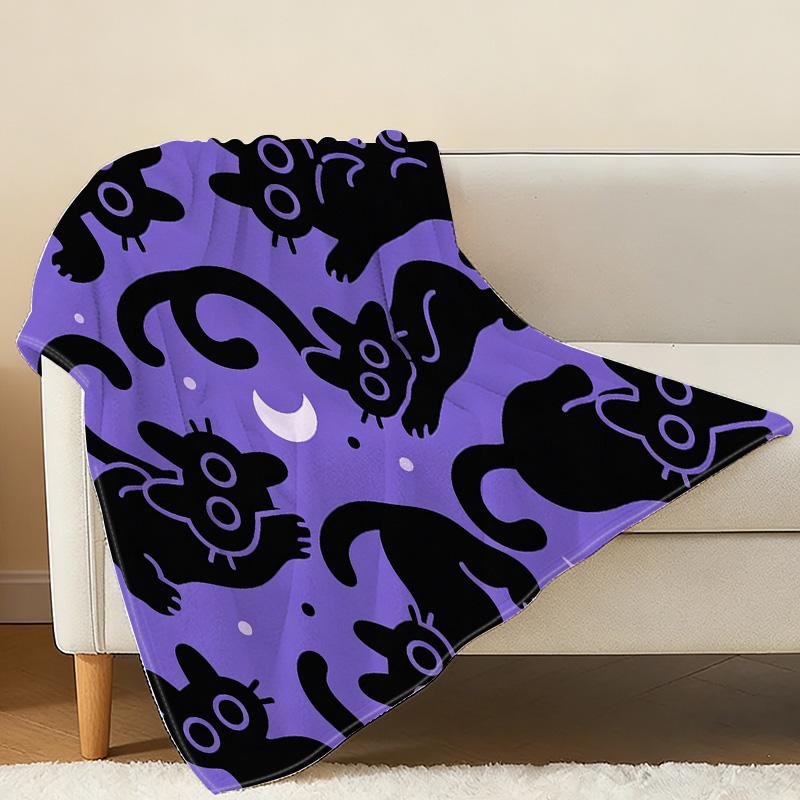 Black Cat Series Flannel Blanket Soft Warm Cozy Throw for Single Bedroom, Napping, Christmas & Halloween Home Use