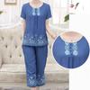 2 Pcs/Set Women T-shirt Pants Set Flower Print Round Neck Short Sleeves Elastic Waist Wide Leg Sleeping Loose Button Decor Plus Size Mom Nighty