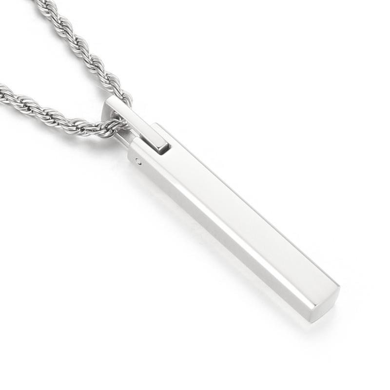 Vertical Bar Pendant Necklace Stainless Steel Engraved Geometric Charm Jewelry with 60cm