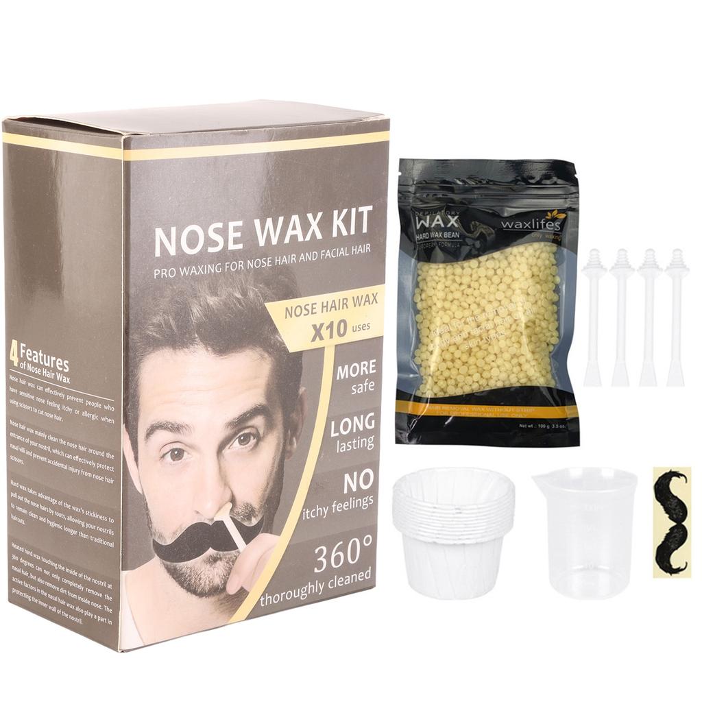 Nose Hair Removal Wax Kit Wax Beans Applicators Sticks Mustache Stickers Measuring Cup Paper Cups for Removing Nose