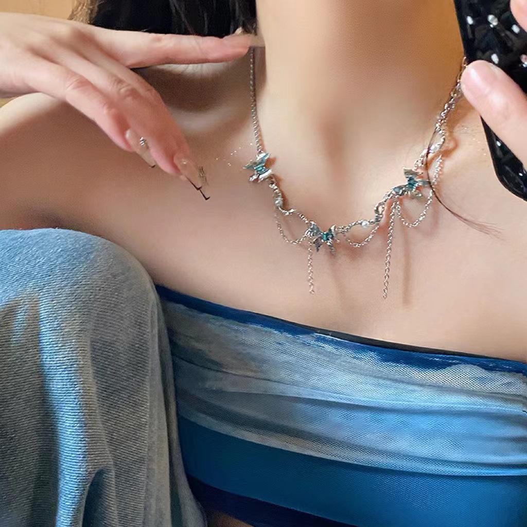 2025 Glacier Butterfly Tassel Stitching Necklace - Unique Japanese & Korean Fashion for Women