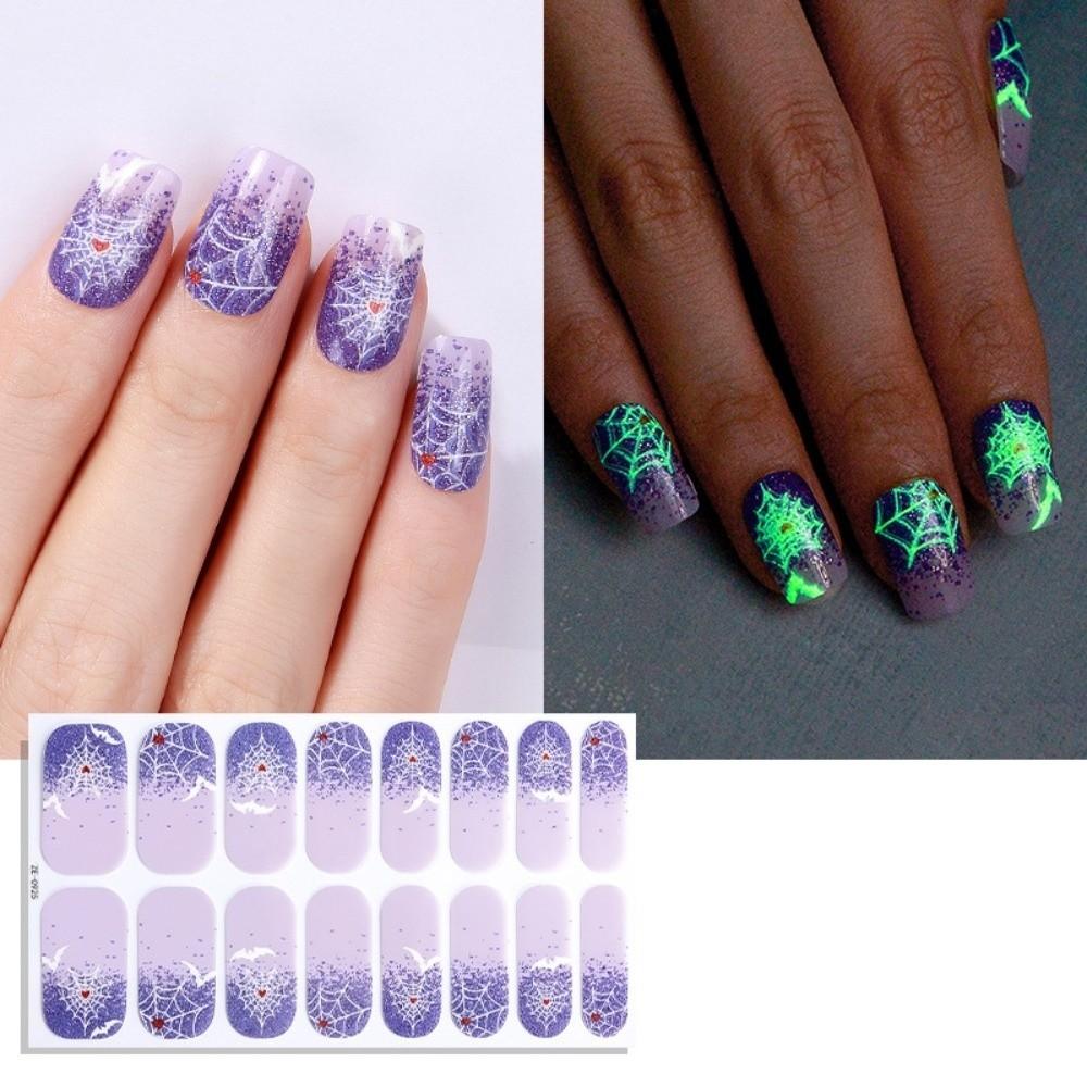 Eyeball Halloween Luminous Nail Sticker 16 Fingers Set Nail Polish Sticker Home Nail Design