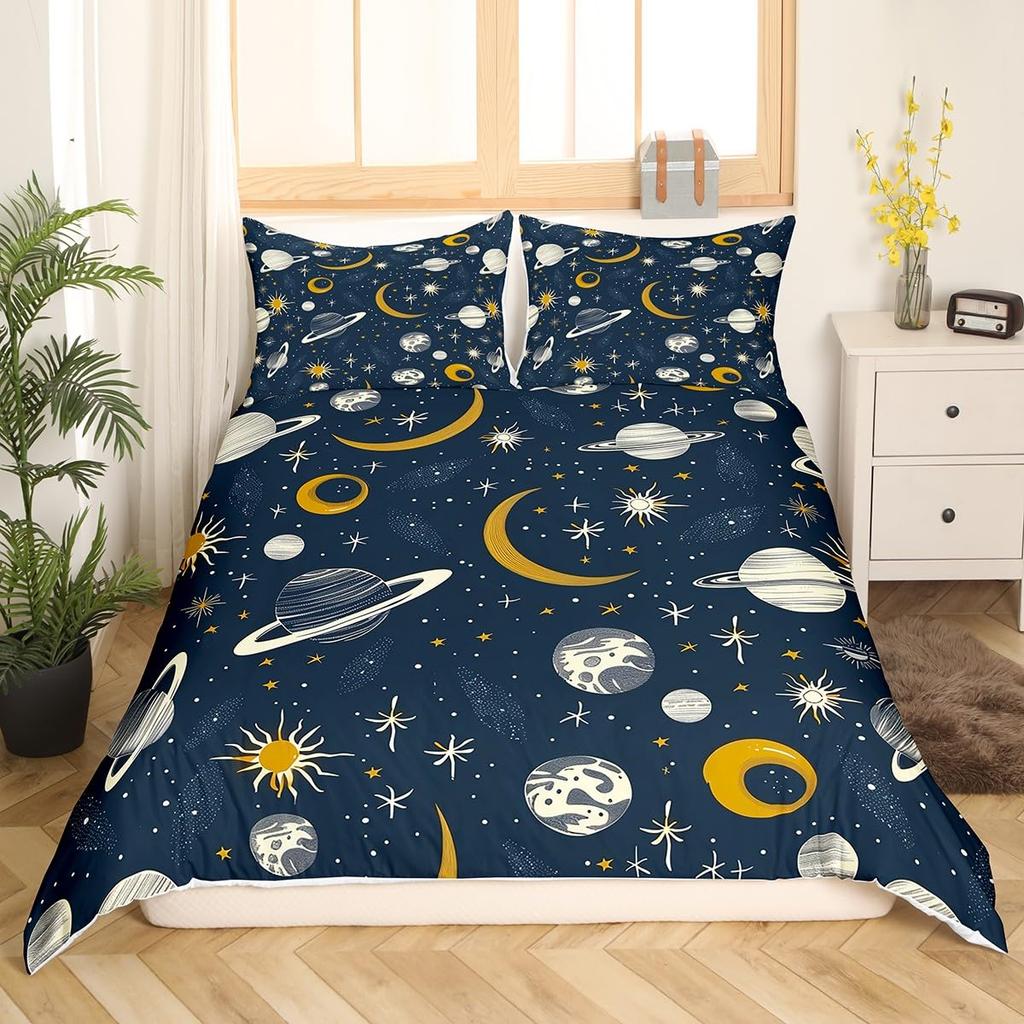 Bettdecke Weltraum Bettdecke Galaxie Weltraum Rakete Aufdruck Bettwäsche Set Universum Planet Raumschiff Polyester