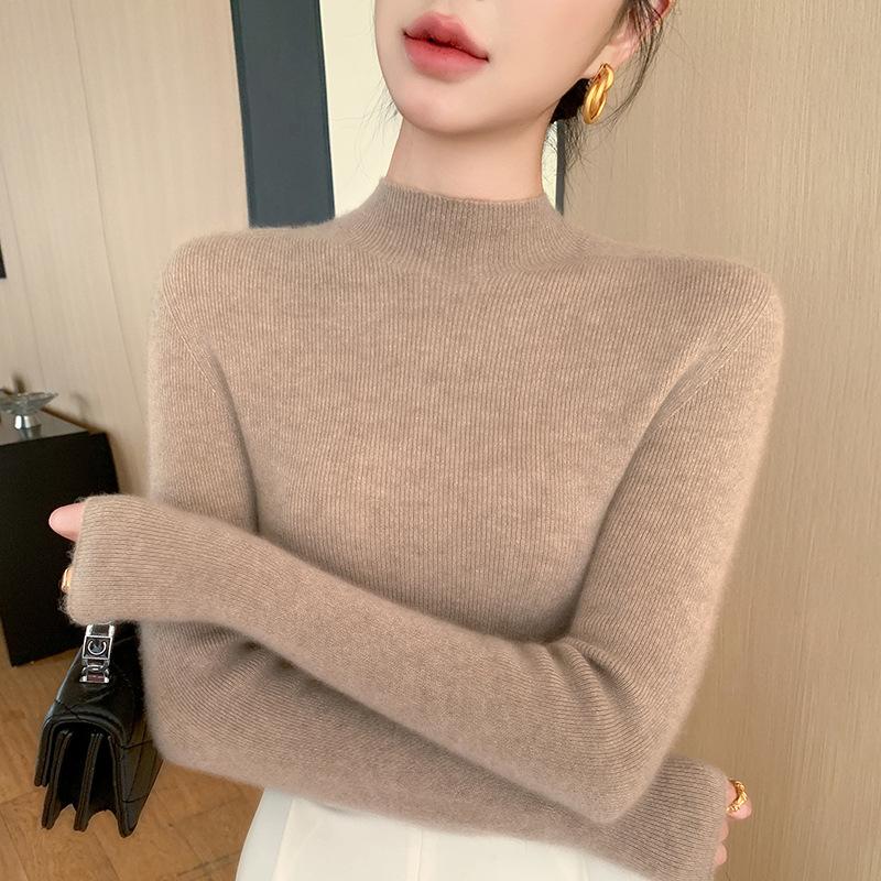 2025 Autumn/Winter Women's Half-High Neck Andy Velvet Slimming Knit Sweater - New Arrival