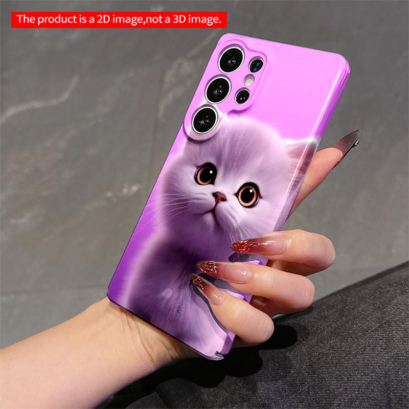 2DFlat Samsung Phone Case Purple Background White Kitten Phone Case Applicable To Galaxy S23 S24 S25ULTRA S26 A12 A14 A15 A16 A54 A55