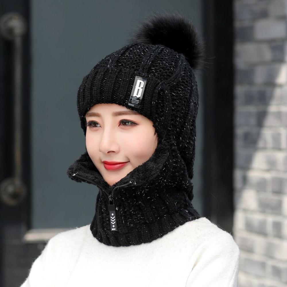 Fashion Windproof Winter Warm Hat Scarf Set Pompoms Hat Beanies Caps Knitted Hat