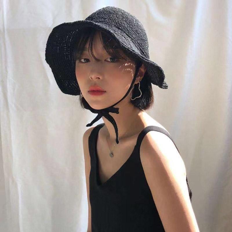 Women Summer Bucket Hat Solid Color Wide Brim Sun Hats For Ladies Outdoor Sunshade Panama Fisherman Cap