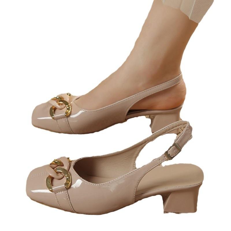 Fairy naked pink high-heeled sandals female 2025 new chain empty Mary Jane single shoes summer dress wear high heels