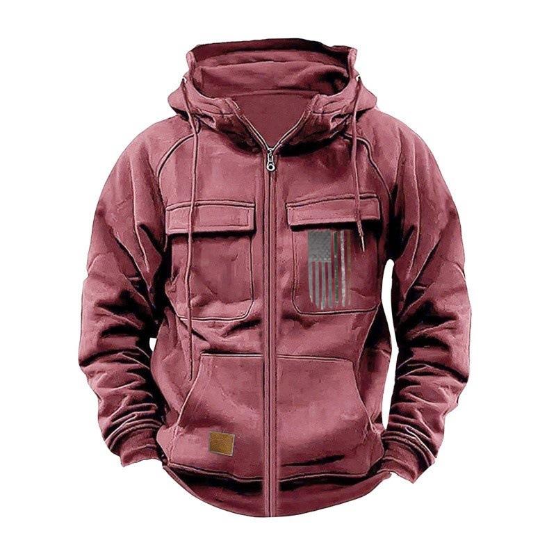 Autumn Winter Men's Hooded Hoodies Printed Zipper Loose Casual Sports Hooded Sweatshirt American Jacket