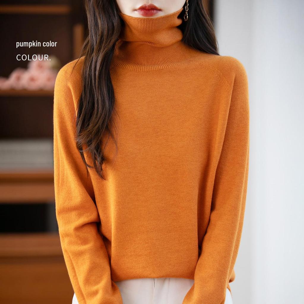 Pullover in pile lavorato a maglia a collo alto a maniche lunghe autunnale per donna