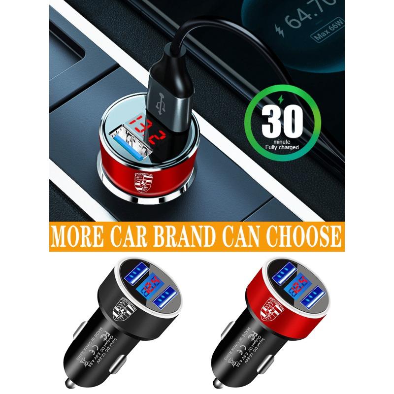 Car Charger 2 USB Ports Fast Charging Digital Display Car Accessories For Porsche Boxster Cayenne Panamera Macan Cayman 911 918 996 917 991