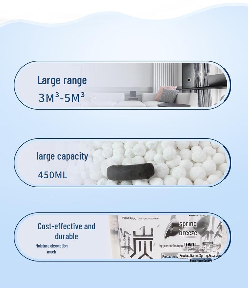 Spring Breeze Bamboo Charcoal Dehumidifier: 450ml*12 Moisture & Mold-Proof Absorbing Boxes for Dormitory Use