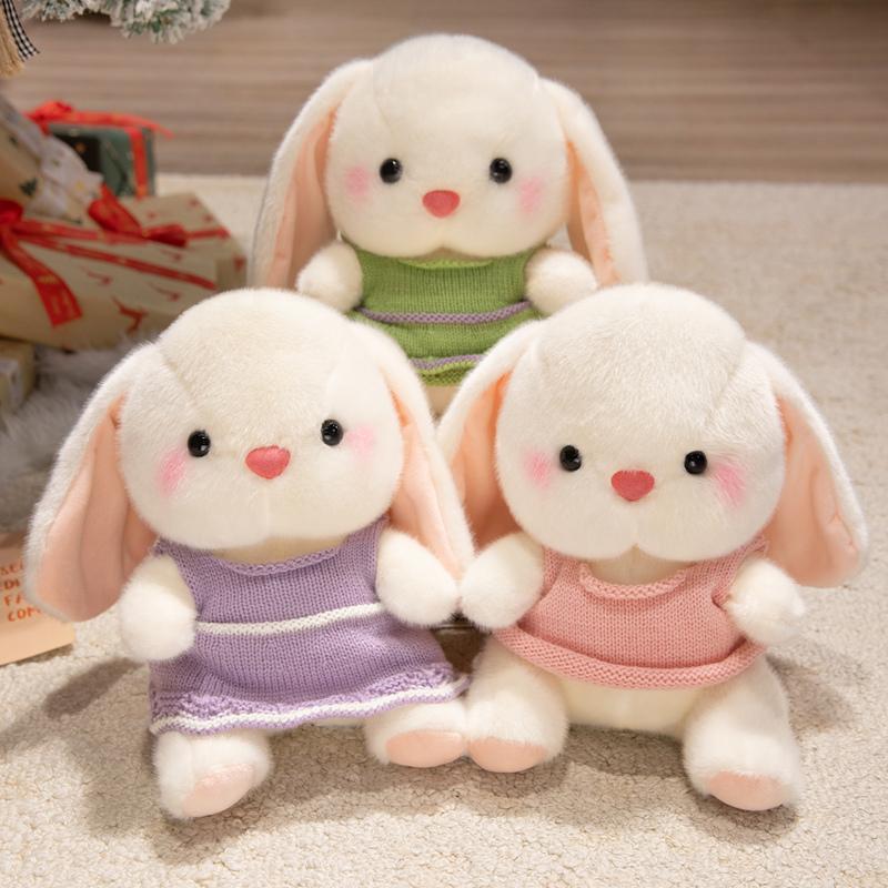Soft Long Eared Cartoon Bunny Plush Stuffed Toy Adorable Rabbit Dolls Wear A Hoodie Lovely Gift for Girlfriend Valentine's Day