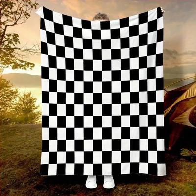 Minimalistische, schwarz-weiß karierte Flanelldecke, weich und warm, für alle Jahreszeiten, Sofa, Büro, Bett, Camping, Geschenk, verschiedene Größen