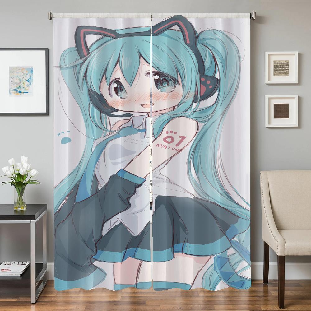 Window Kitchen Curtains for Living Room 2 Pieces Blackout Curtains Door Curtain Hatsune M-mikus Partition Bedroom Decoration