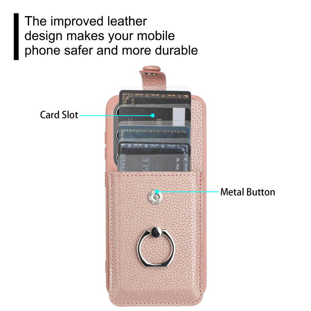 For Samsung Galaxy S24 Case Drawing Type Card Slots Litchi Texture Leather Back Cover with Ring Kickstand