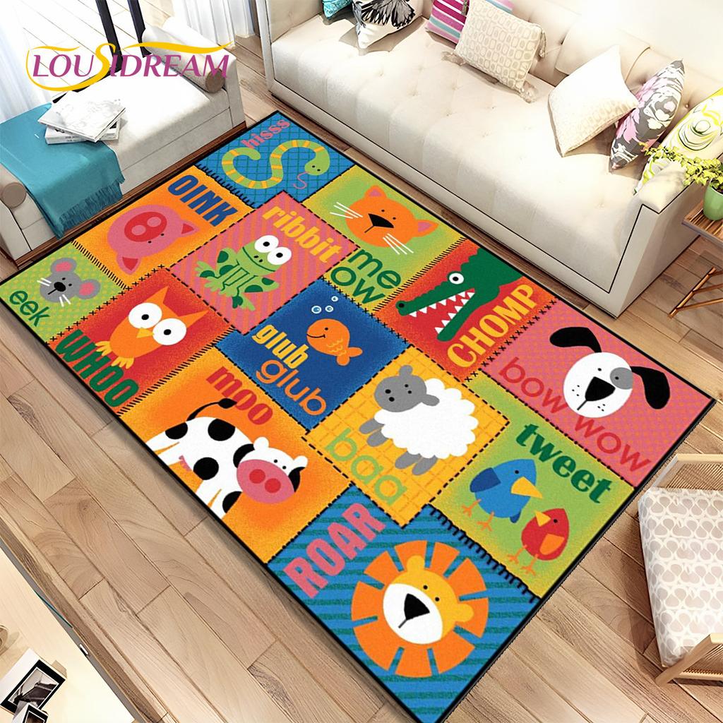 ABC dibujos animados niños sala de juegos alfabeto niños gateando área de educación temprana alfombra, alfombra para sala de estar dormitorio sofá, alfombra antideslizante