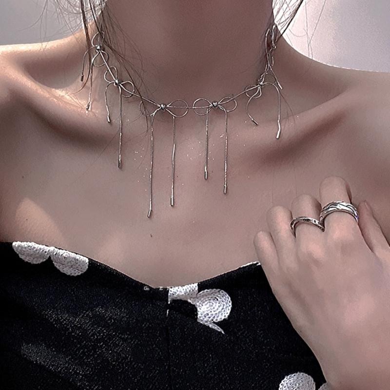 Süßer Y2k-Stil Kurze Schlüsselbeinkette Metall Schleife Anhänger Charm Halskette Verstellbare Halskette für Jubiläumsfeier