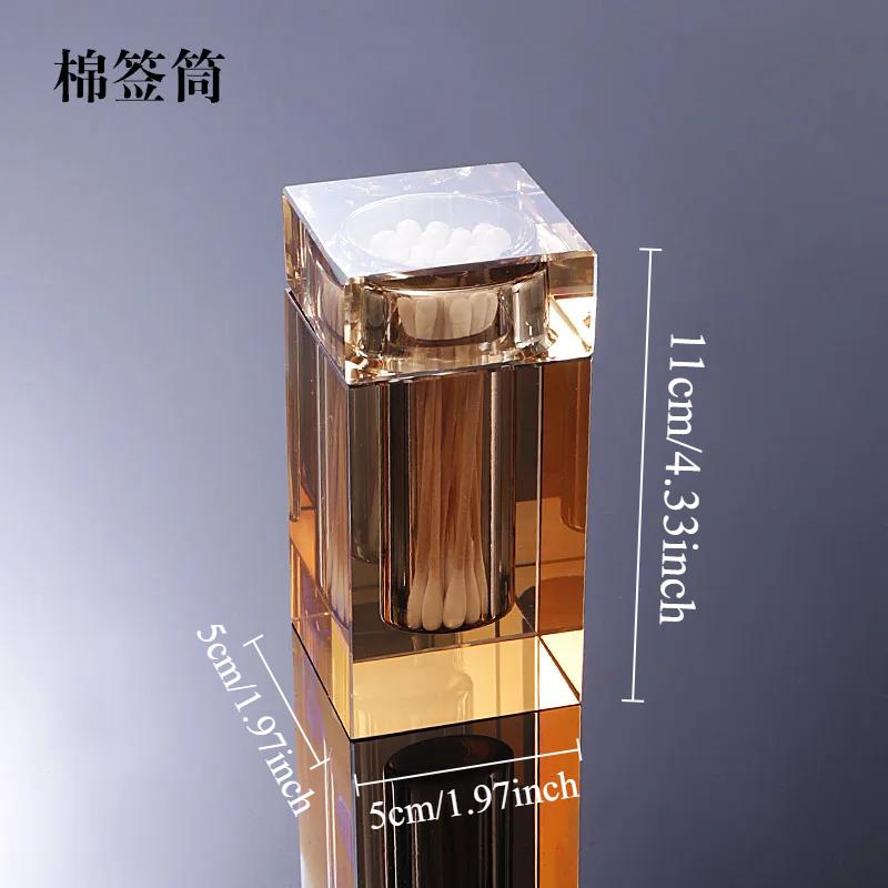 

Creative Amber Crystal Glass Toothpick Box High-end Household Cotton Swab Floss Barrel Exquisite Square Transparent Storage Jar
