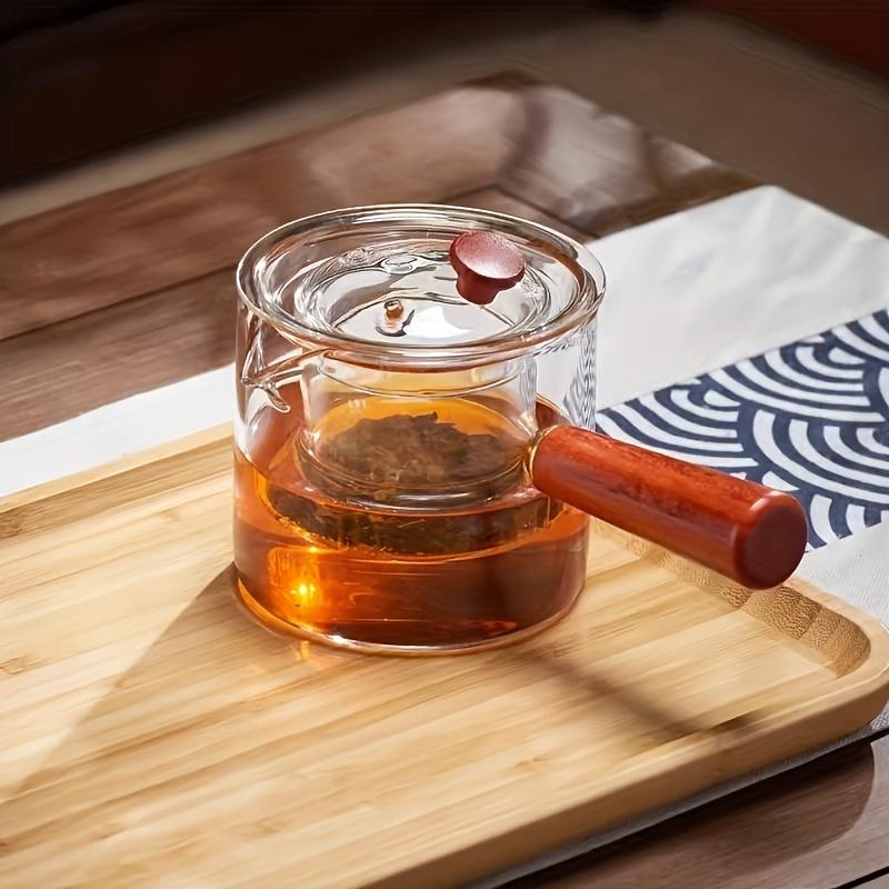 5pcs/set Glass Tea Pot With 4pcs Cups Set Side Handle Teapot High Temperature Resistant Wooden Handle Teapot Suitable For Home Restaurant Hotel Office