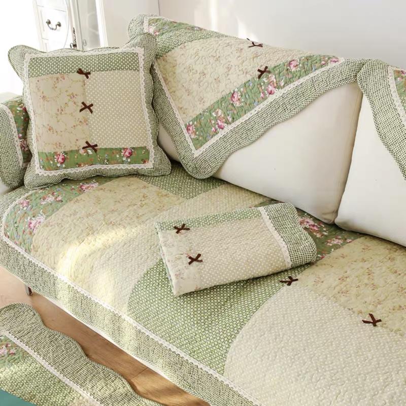 Thickened Pastoral Fabric Sofa Cover Slip Resistant Slipcover Printing Seat Sofa Towel Dust Cover Towel Couches for Living Room