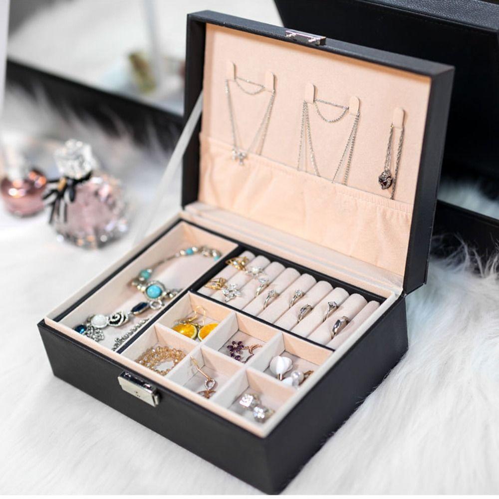 Large Capacity Jewelry Organizer Double Layer Jewelry Display Holder Pu Leather Jewelry Box  Travel