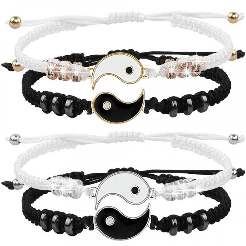

1 PC Jewelry Couple Black White Tai Chi Bracelet Rope Adjustable Chain Set Simple Style Daily Wear Jewelry Gold