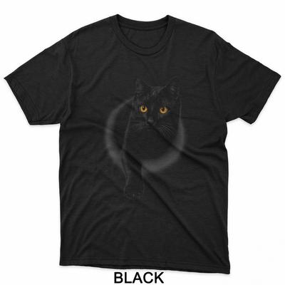 Gelbe Augen Schwarze Katze T-Shirt Katzen Tee Shirt Damen Herren T-Shirt