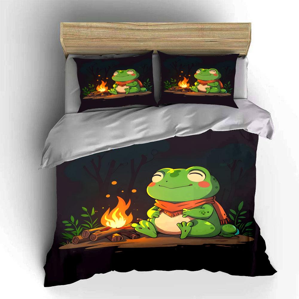 Cozy frog's campfire charm. Bedding sets Duvet covers Pillowcases(1* Duvet Cover 2* Pillowcases without duvet insert)