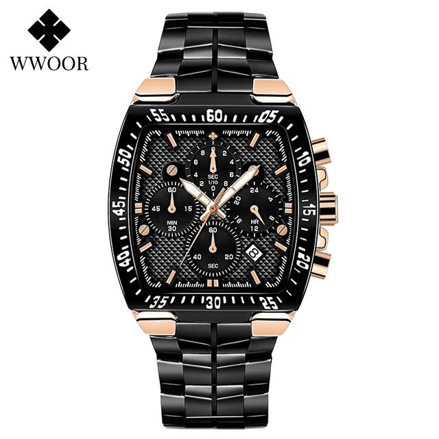 WWOOR Luxury Men's Watches Classic Multifunctional Sports Chronograph Original Quartz Watch For Men Waterproof Stainless Steel