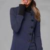 Stand Collar Solid Color Women Coat Long Sleeve Irregular Hem Single Breasted Long Jacket Outerwear
