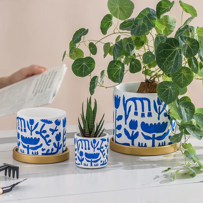 Creative Cylindrical Ceramic Flower Pot Gardening Decoration Succulent Plant Potted Flower Vase Interior Countertop Flower Pot